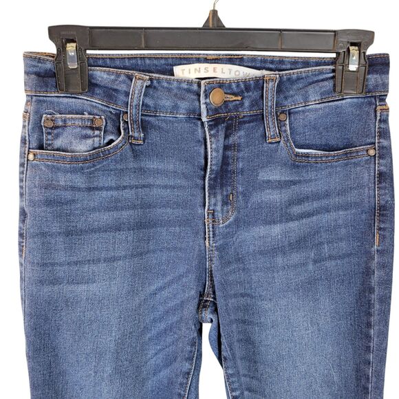 Tinseltown Womens Size 3 Blue Solid Knee Ripped Skinny Jeans - Picture 2 of 11